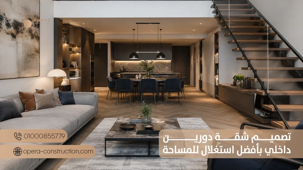 تصميم شقة دورين بسلم داخلى بأفضل استغلال للمساحة