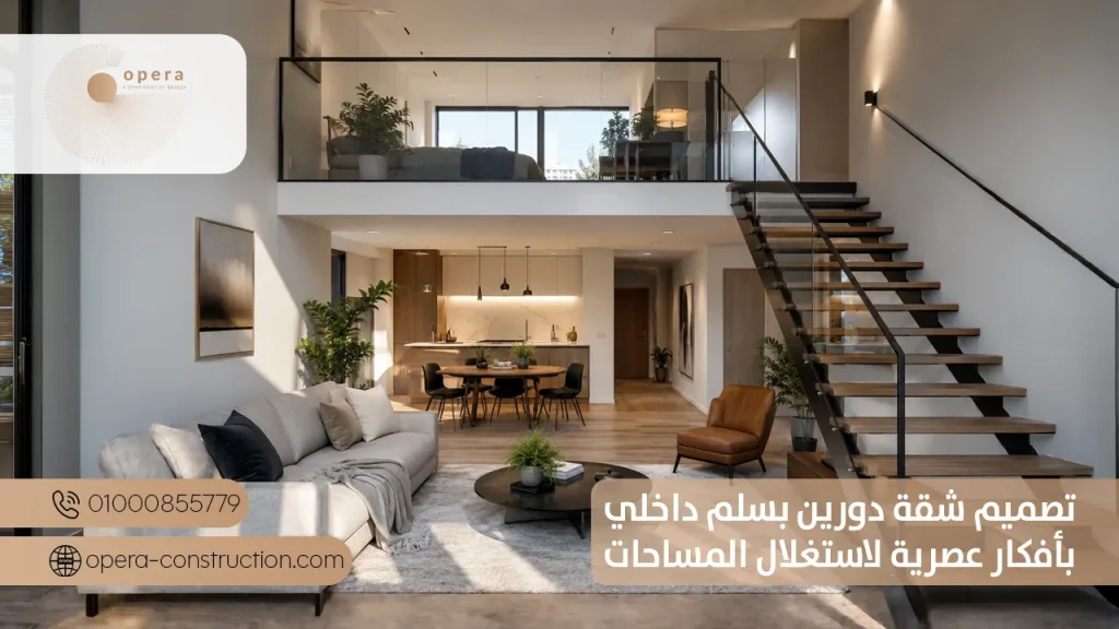 تصميم شقة دورين بسلم داخلي بأفكار عصرية لاستغلال المساحات